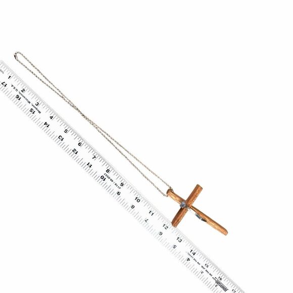 Wood Cross Necklace Nail Crucifix Pendant - Picture 7 of 7